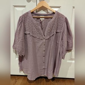 NWT plus sized Women's purple button down blouse
